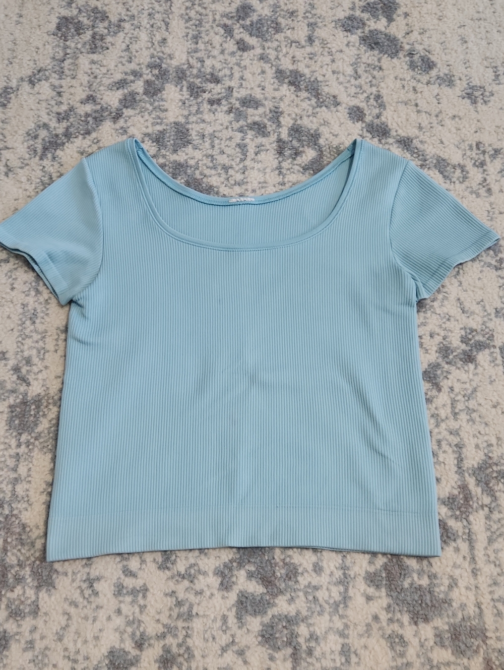 Athleta Ribbed Scoop Crop Top - Sky Blue